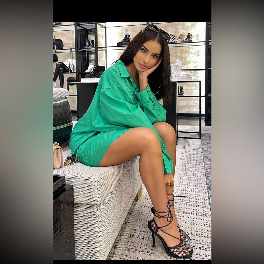 Oversized green button down shirt/ dress
